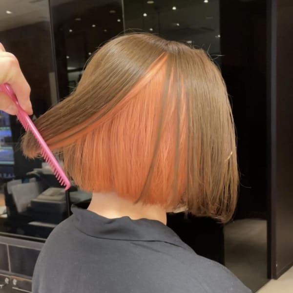 アプリコットピンク/インナーカラー ボブ/SARA@ユーヘイ