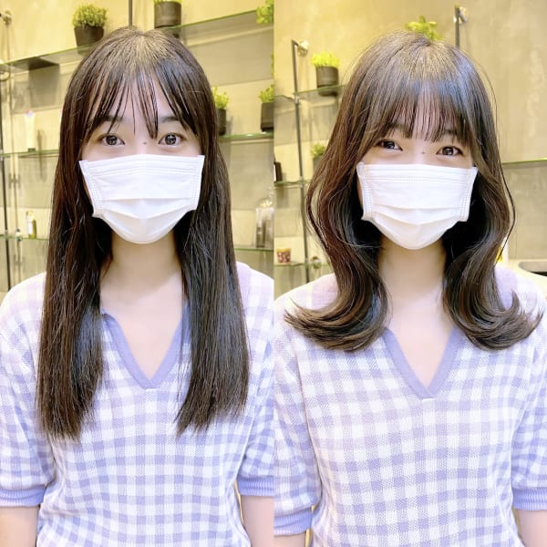 くびれヘア　韓国　サイドバング