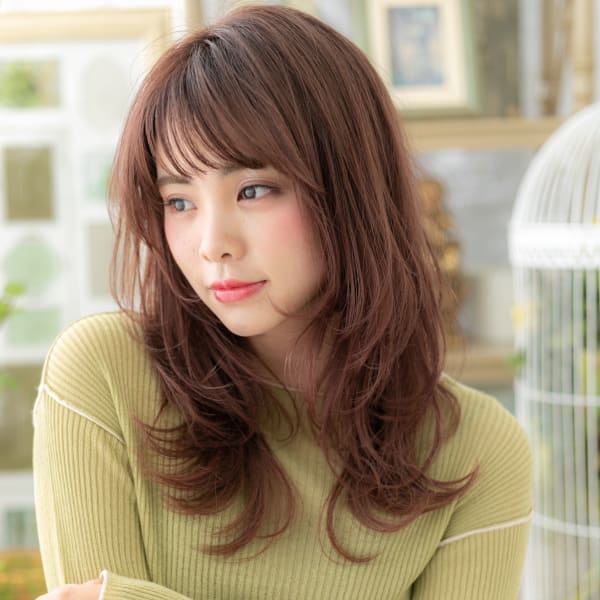 ミルクティーピンク外国人風ウルフレイヤー ニュアンスカラー