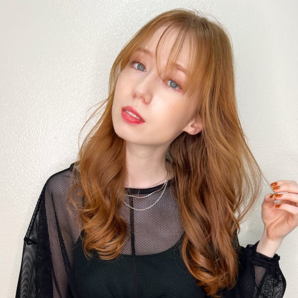 【山田】シースルーバングオレンジベージュ無造作パーマy356