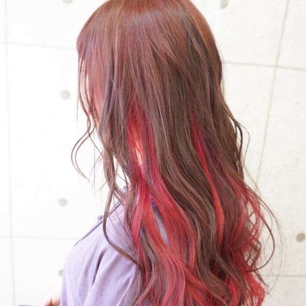 ブリーチ1回/ピンクブラウン×インナーカラーピンク