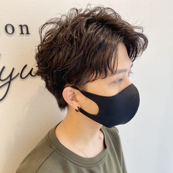 センターパート × 波パーマ