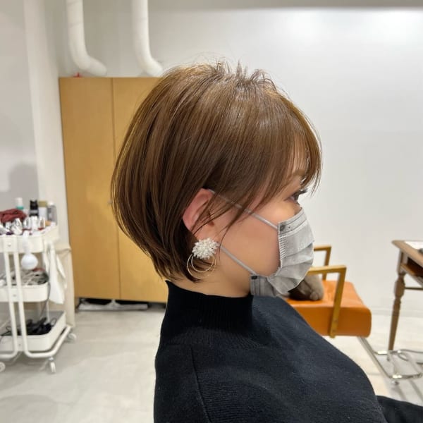 マロンベージュ Aラインボブドレスヘアかきあげロング