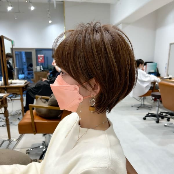 小顔ショート Aラインボブドレスヘア髪質改善