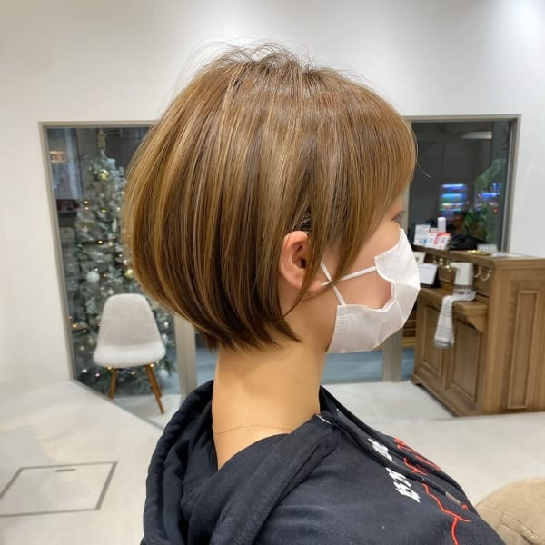 縮毛矯正ミニウルフテラコッタデジタルパーマくすみブルー|NeiRo 日本橋 ショートカット髪質改善