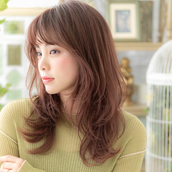 ミルクティーピンク外国人風ウルフレイヤー　透明感