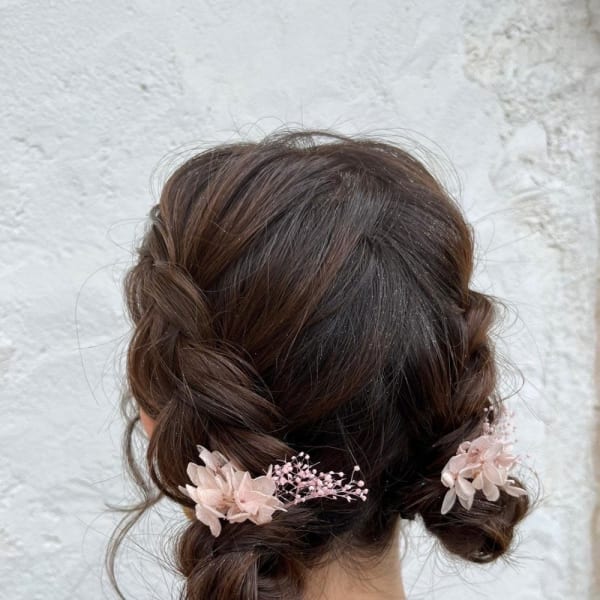 編み込み ツイン団子ヘア