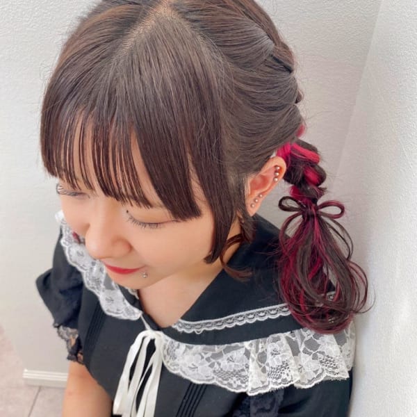 編み込みリボンツインアレンジ♪