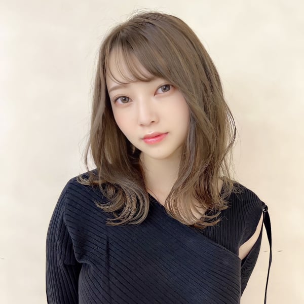 丸顔カバー/韓国ヘア/ワンホンヘア/外はねミディ