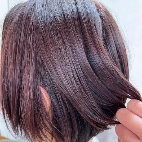 大人可愛い/小顔ワンサイドショートボブ丸み前下がり/カラー