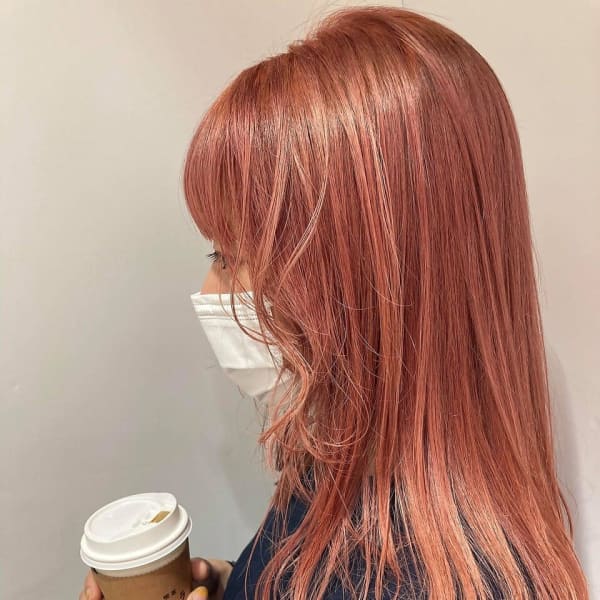 オレンジカラー ピンクカラー 透け感 ハイトーン