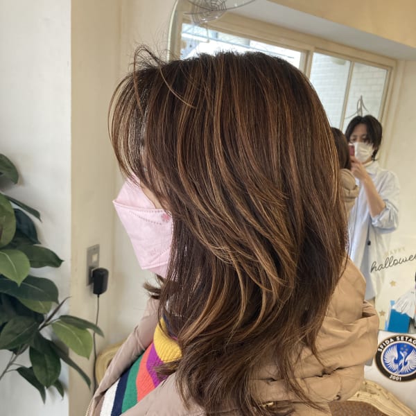 ハイライト白髪ぼかしこなれセミディ40代50代梅ヶ丘美容室