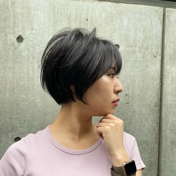 大人美人ショートボブ　髪質改善　カット　韓国　前髪