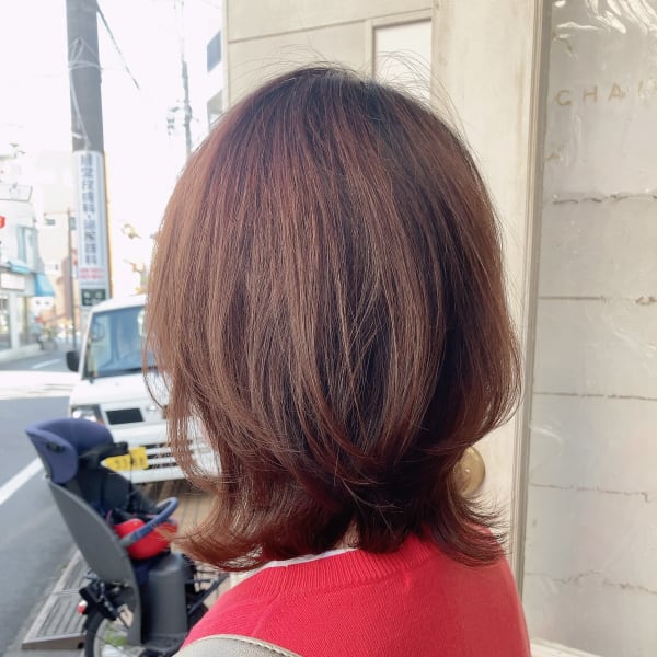 大人ガーリーなくびれ外ハネボブミディヘア梅ヶ丘美容室