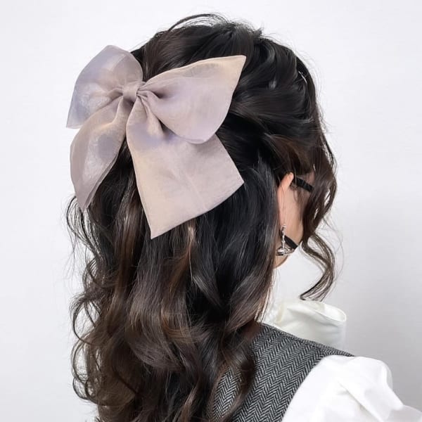 ハーフアップ ウェーブ巻き