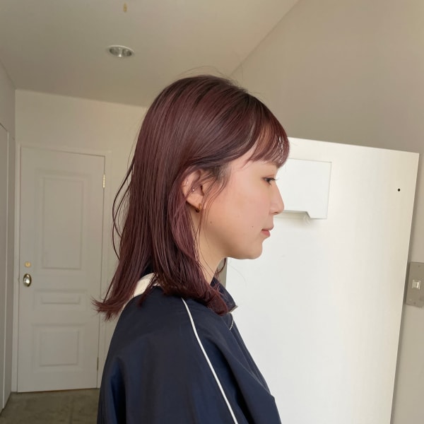 シースルーマッシュハイライトセミロングブリーチなしカラーボブ