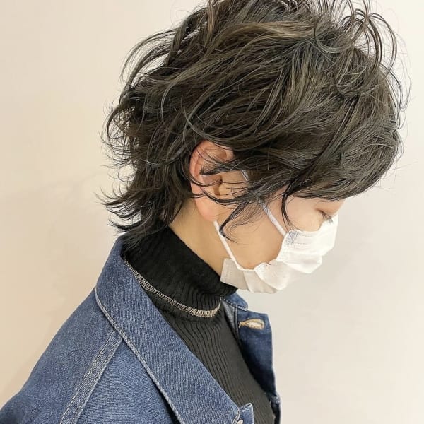 ウルフショート×パーマ×ダークカラー