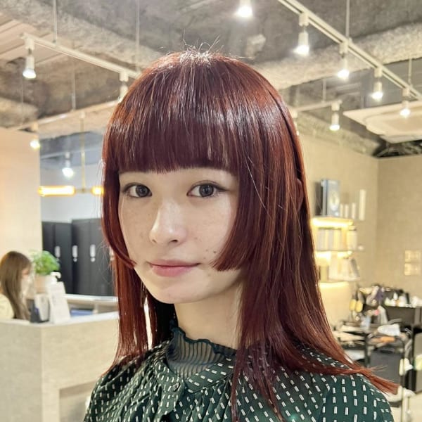 姫カット☆レッドブラウン☆眉上バング