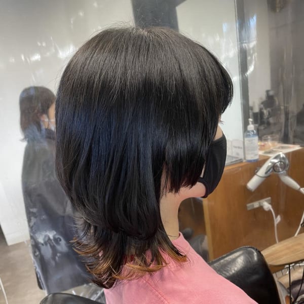 グレージュカラー/ボブウルフ/黒髪/ココアベージュ