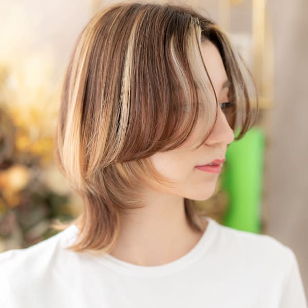 インナーハイライト外国人風ウルフマッシュ 艶髪