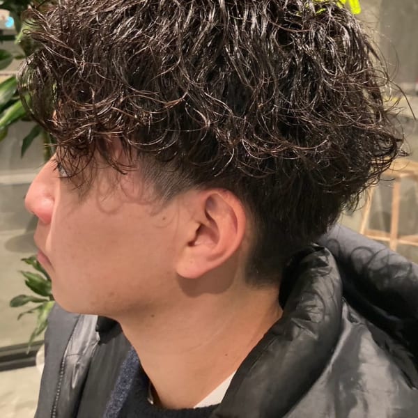 アップバング　波巻きパーマスタイル