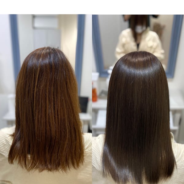 色落ちオレンジ髪質改善カラー