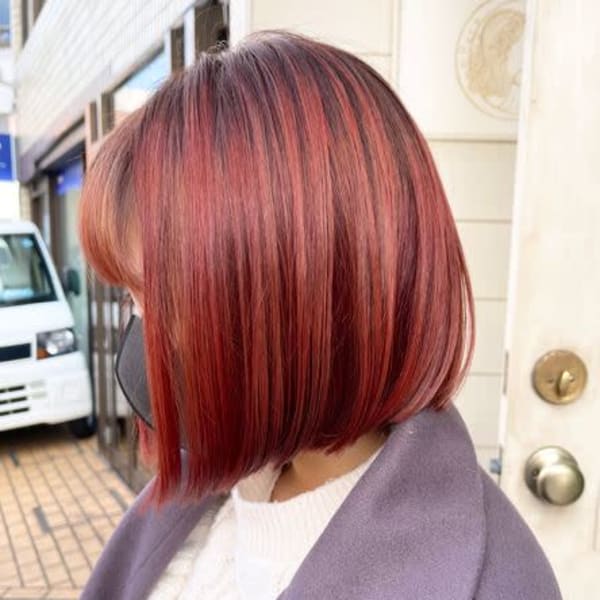 大人ガーリーショートボブガーネットレッド30代梅ヶ丘美容室
