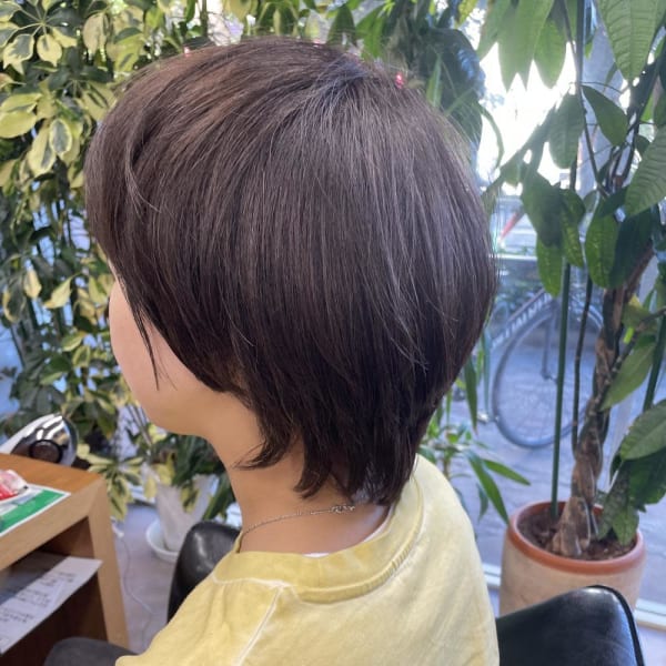 グレージュカラー/ボブウルフ/黒髪/ココアベージュ