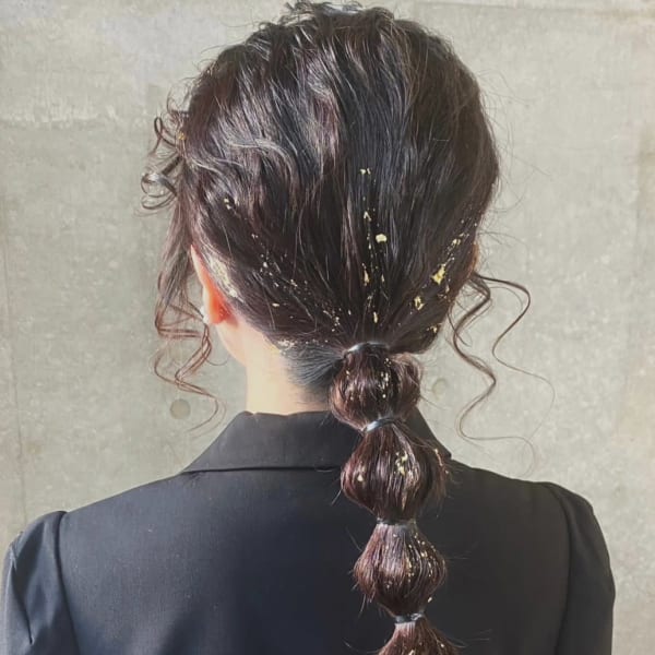 成人式ヘアセット 玉ねぎヘア 金箔