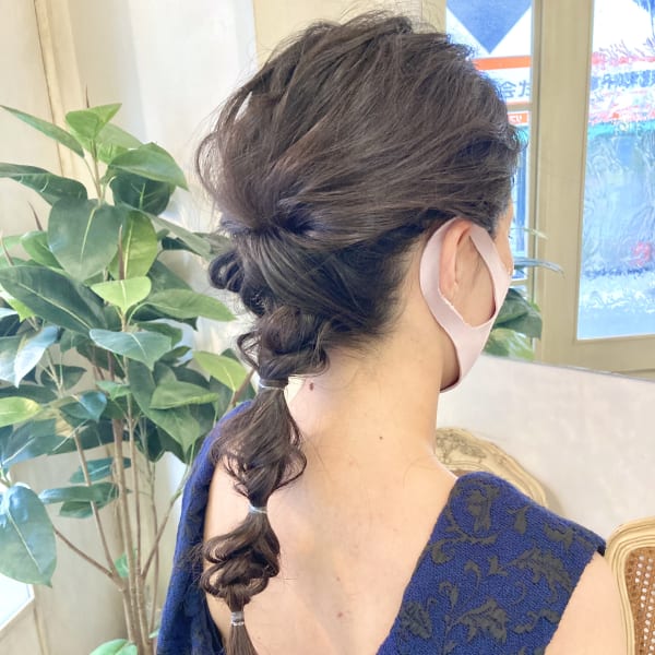 大人ガーリーお呼ばれ玉ねぎヘア編みおろし40代梅ヶ丘美容室