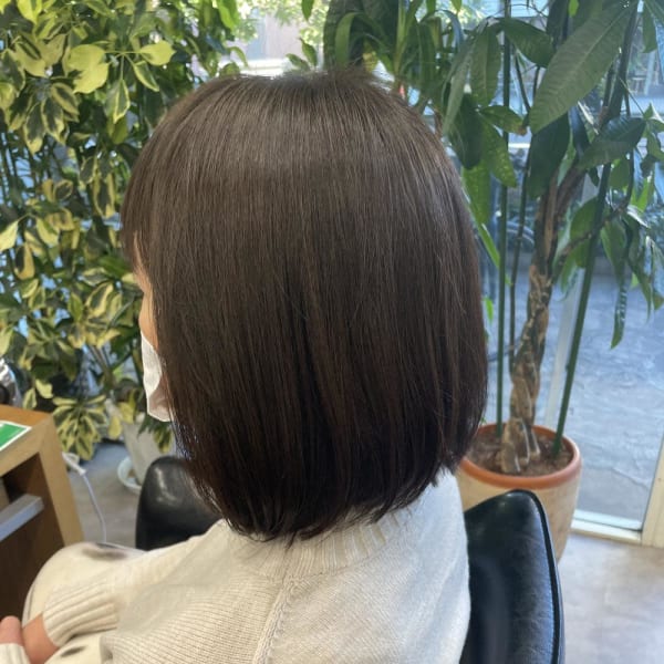 グレージュカラー/ボブウルフ/黒髪/ココアベージュ