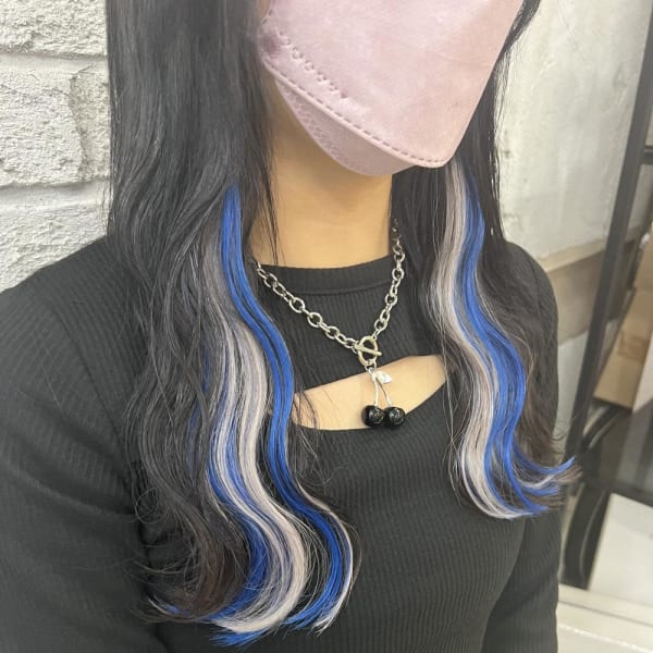 シルバー×ブルー イヤリングカラーエクステ池袋