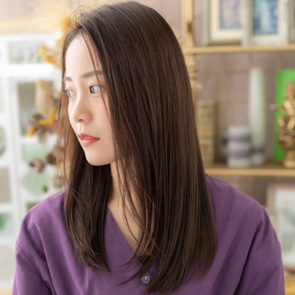 黒髪かきあげバング艶感小顔エアストレート ミルクチョコレート