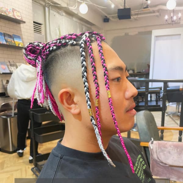 【ブレイズヘア】ピンク&ホワイト