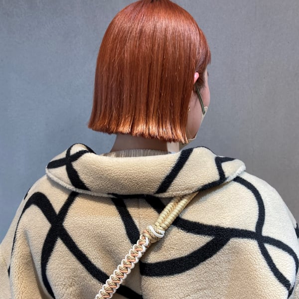 切りっぱなしボブ×ピンクオレンジ|HIKARIS 吹田店