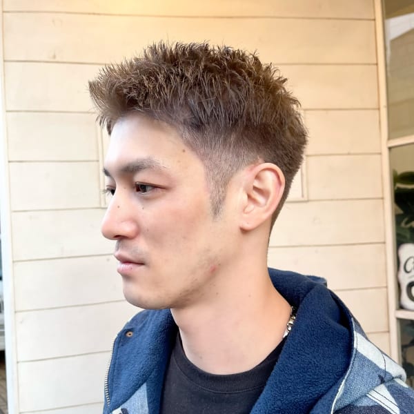 メンズ刈り上げアップバングアッシュブラウン30代梅ヶ丘世田谷