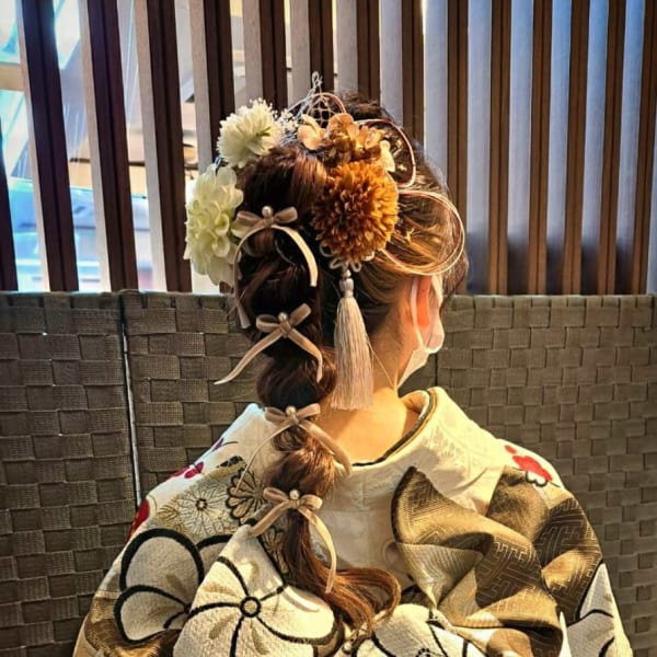 成人式/卒業式ヘア・ポニーテール・水引き・金箔ヘア