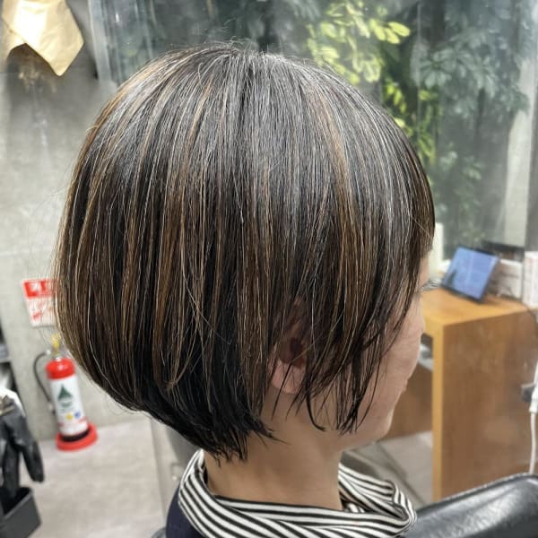 グレージュカラー/ボブウルフ/黒髪/ココアベージュ