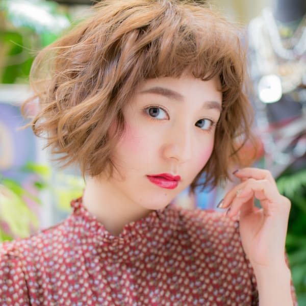 アシンメトリー★小顔前下がりフレンチボブ　波巻き