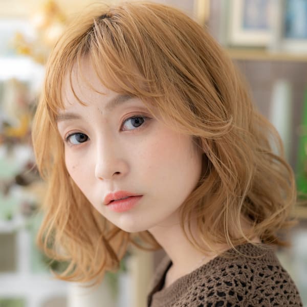 ふわふわエアリーミディ小顔外国人風カラー　ラフ