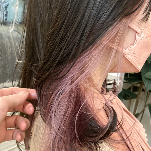 大人ガーリー透け感インナーピンクラベンダーミディ梅ヶ丘美容室