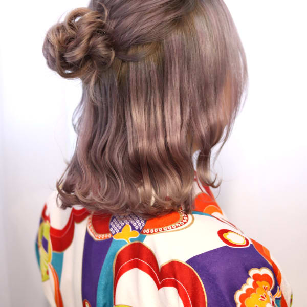 波ウエーブ&お団子ハーフアップアレンジ【卒業式　袴】