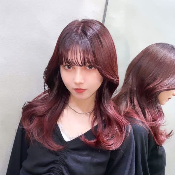 "ブリーチなしダブルカラー"ワインレッド