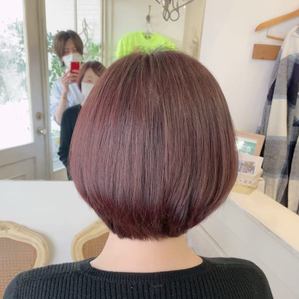 ミセス大人女子フレンチショコラピンクショートボブ梅ヶ丘美容室