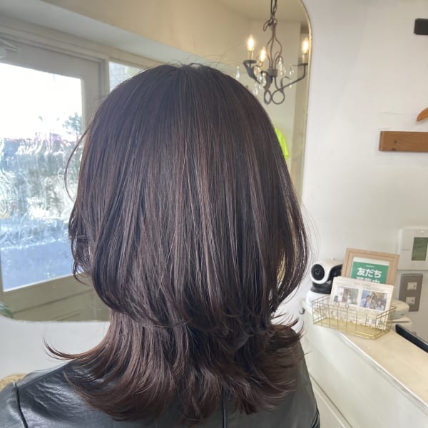 春髪ウルフカットレイヤーカットセミディ40代梅ヶ丘美容室
