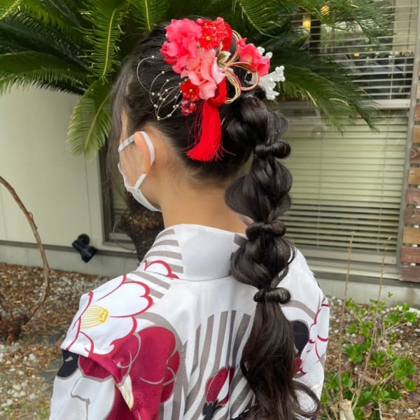 卒業式ヘアセット　袴　玉ねぎヘア　水引アレンジ