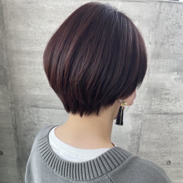大人可愛い20代30代小顔ショートワインレッド★山之内