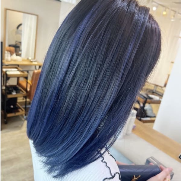 ブルーバレイヤージュハイライトダブルカラーグラデーション