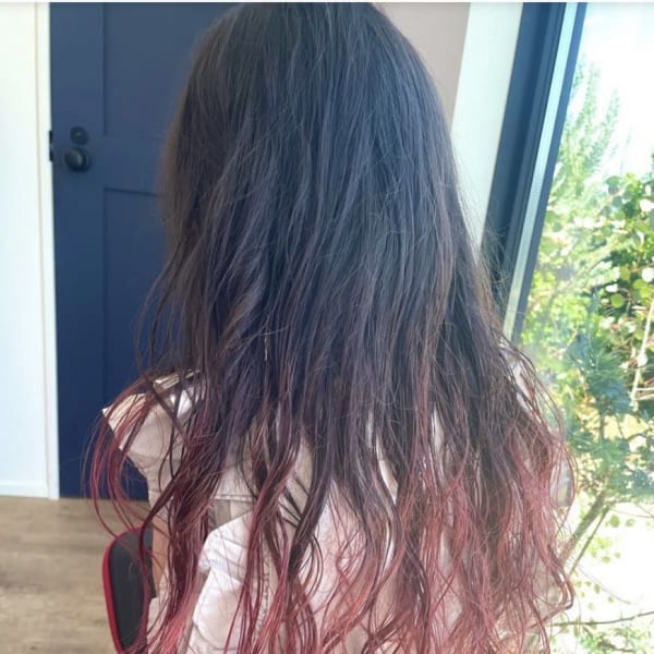 ロングピンクグラデーションブリーチダブルカラー裾カラー