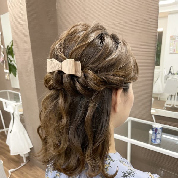 ハーフアップウェーブ巻き